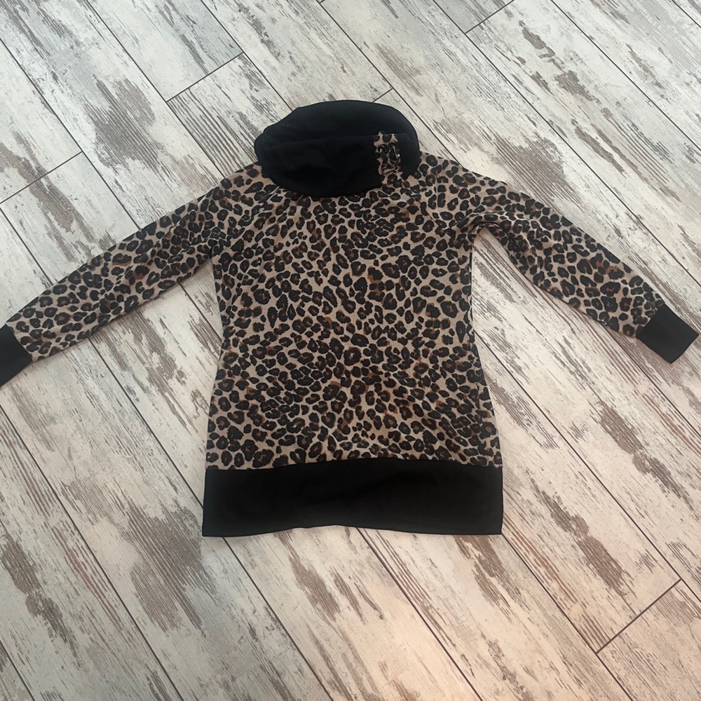 Goddess Leopard Cowl Neck Tunic Sweater – Size Medium